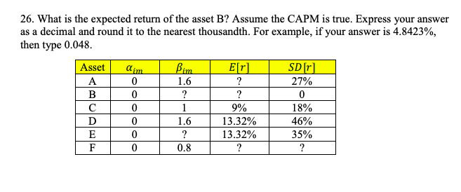 Solved 26. What is the expected return of the asset B? | Chegg.com