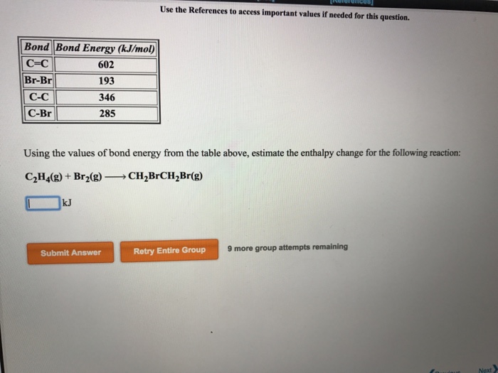 Solved Using the values of bond energy from the table Chegg