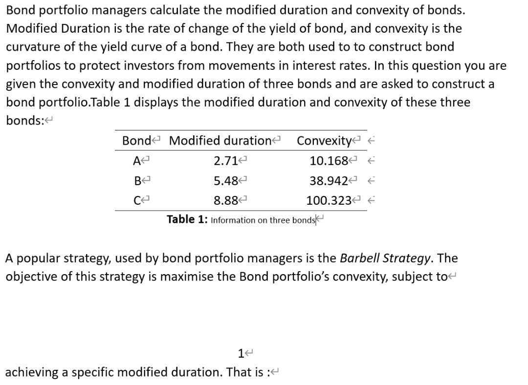 Bond portfolio managers calculate the modified | Chegg.com
