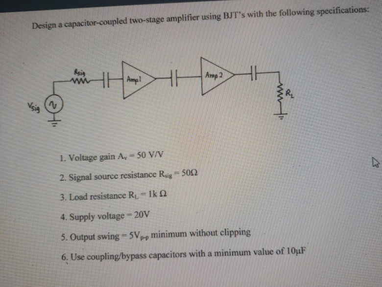 Solved Design a capacitorcoupled twostage amplifier using
