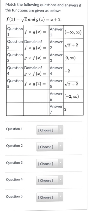 Solved Match The Following Questions And Answers If The | Chegg.com