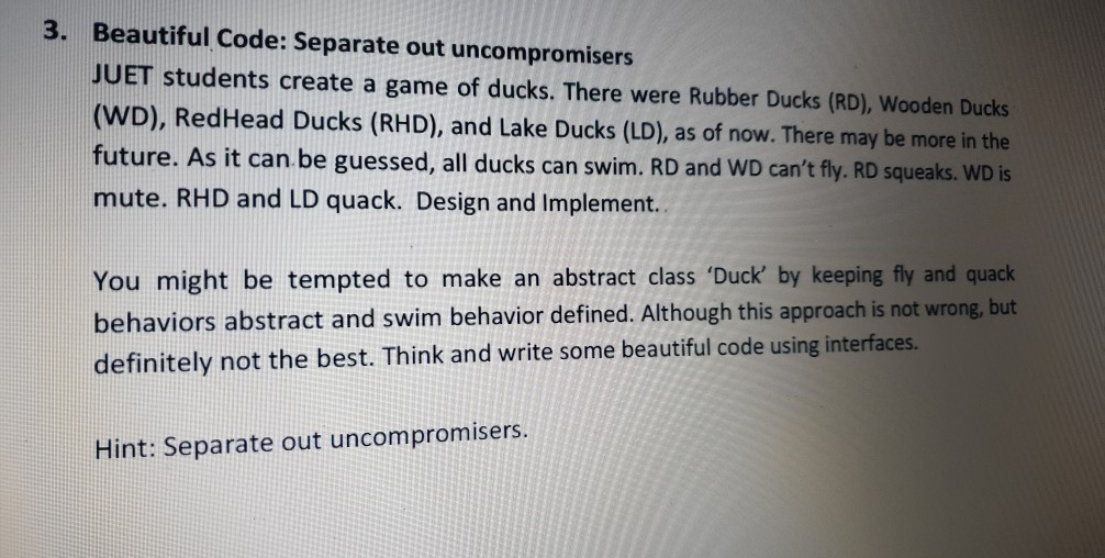 3. Beautiful Code: Separate out uncompromisers JUET students create a game of ducks. There were Rubber Ducks (RD), Wooden Duc