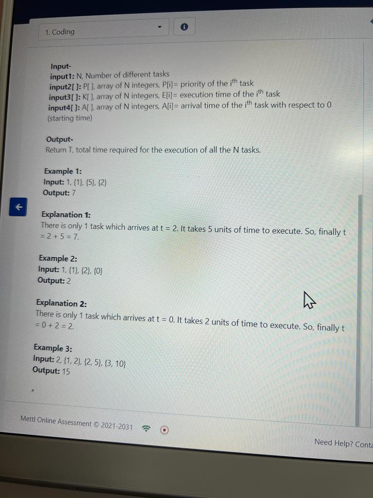 Solved Input- Input1: N, Number Of Different Tasks Input2[ | Chegg.com