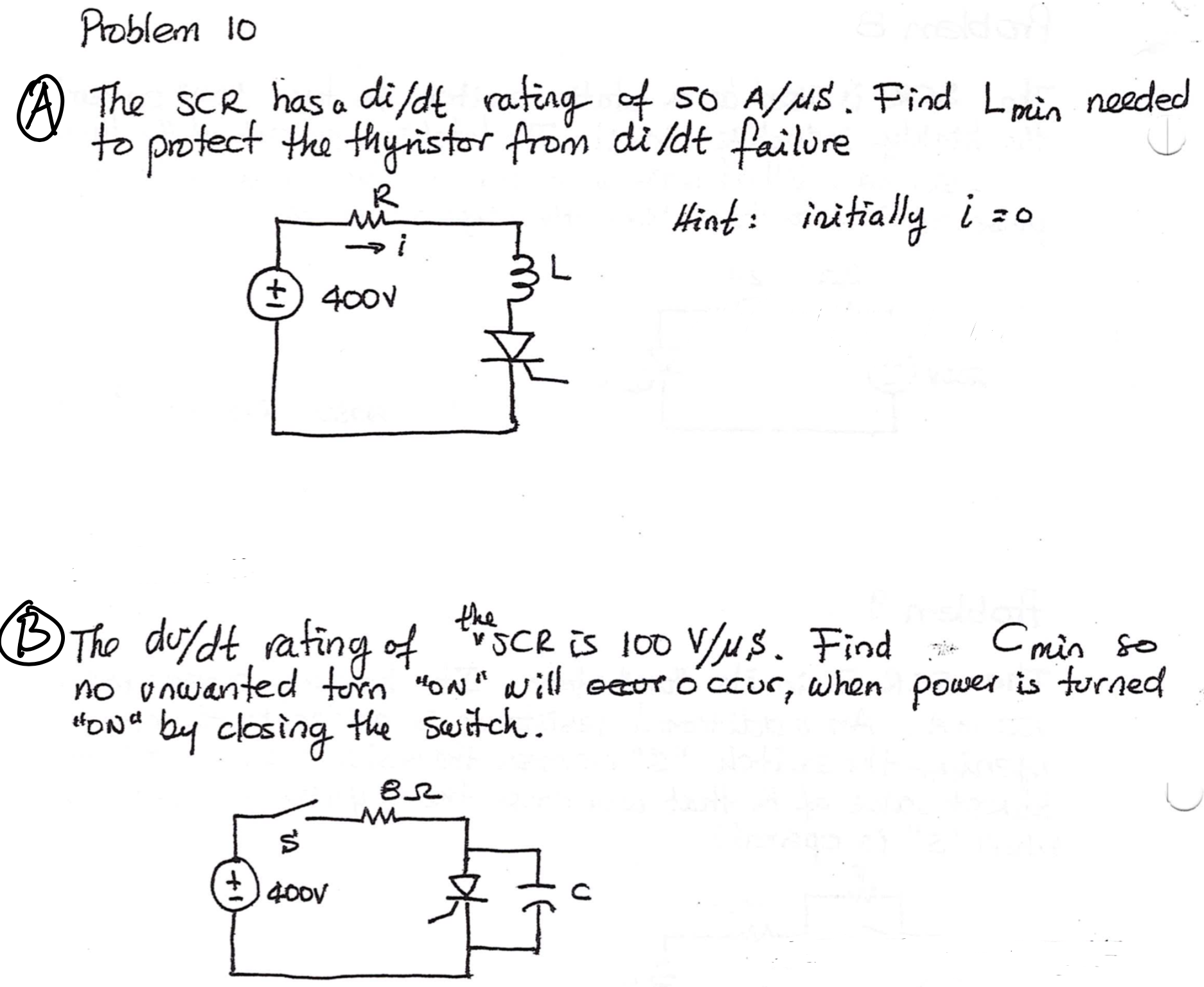 Solved (A) The SCR has a di/dt rating of 50 A/μS′. Find Lmin | Chegg.com