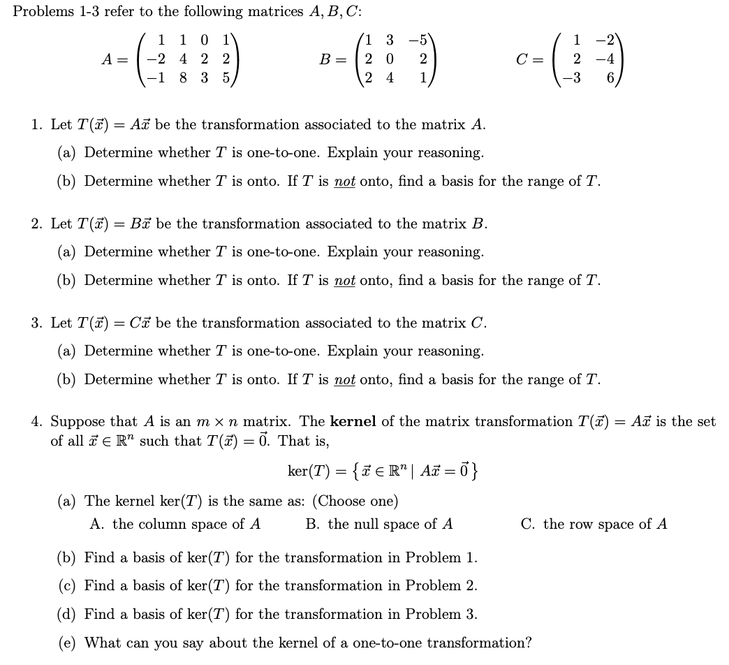 Solved Problems 1 3 refer to the following matrices A B C