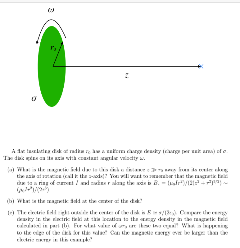 Solved A Flat Insulating Disk Of Radius Ro Has A Uniform