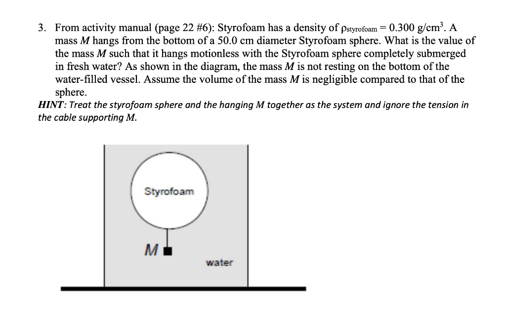 Solved Styrofoam has a density of ρ styrofoam = 0.300