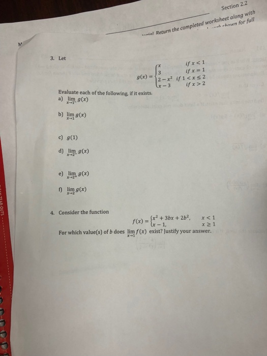Solved Section 2.2 Return the completed worksheet along with | Chegg.com