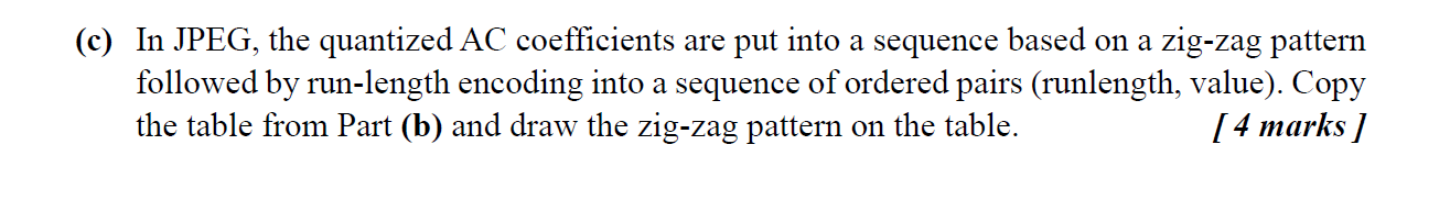 Solved (e) In Jpeg, The Quantized Ac Coefficients Are Put 