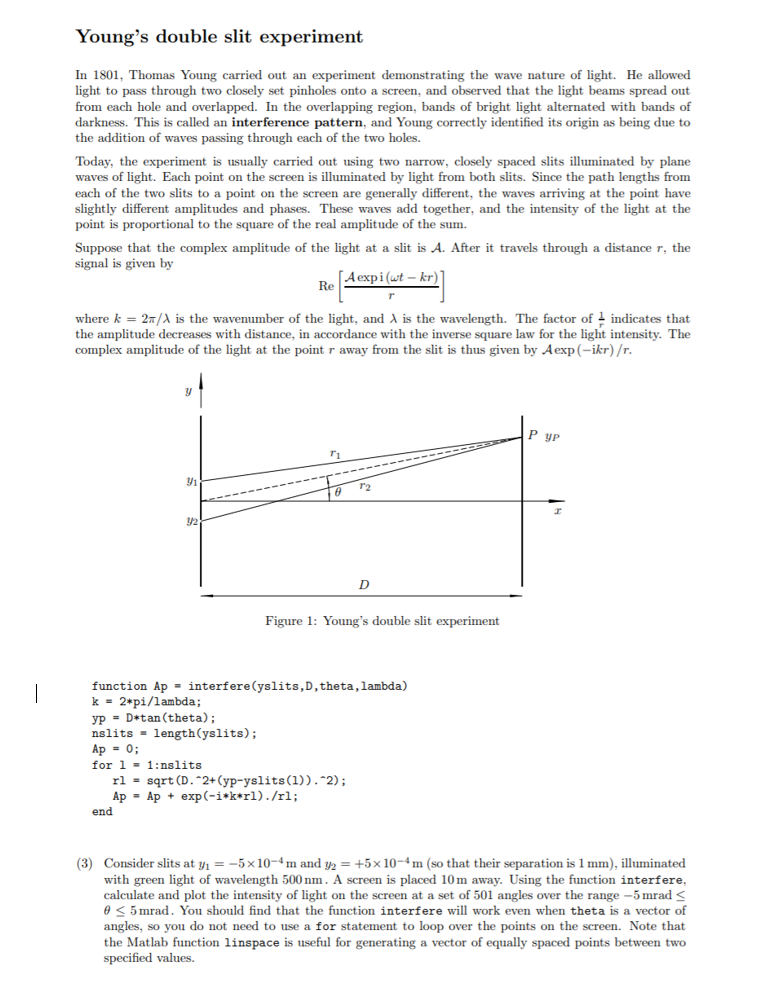 Solved Young's Double Slit Experiment In 1801, Thomas Young | Chegg.com