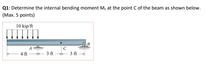 Solved Q1: Determine the internal bending moment Mc at the | Chegg.com