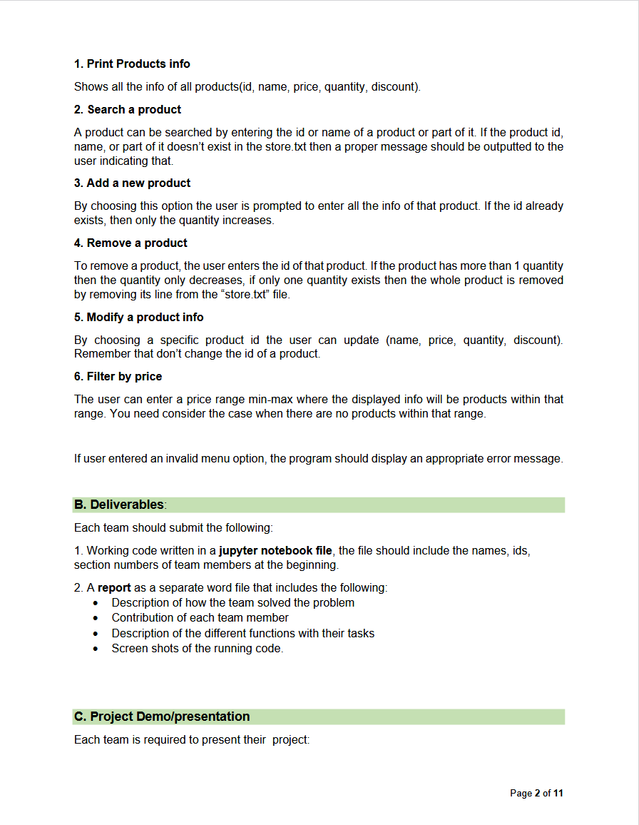Solved A. Description The information of the system will be | Chegg.com