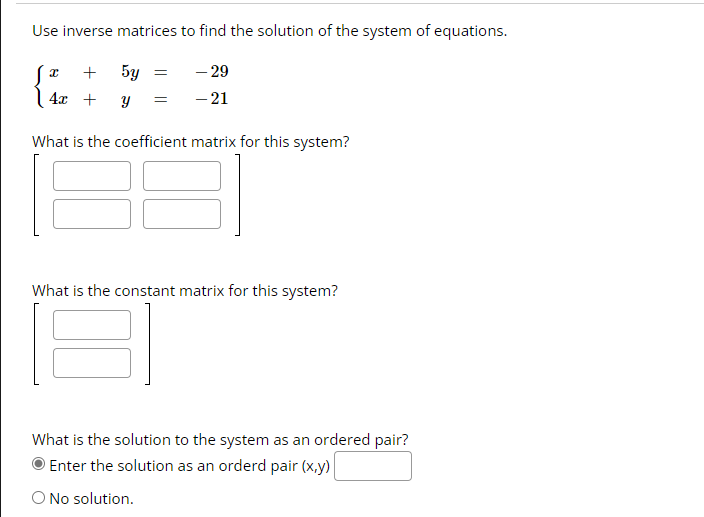 Solved Use inverse matrices to find the solution of the | Chegg.com