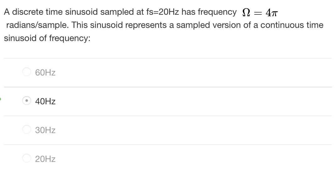 Solved A Discrete Time Sinusoid Sampled At Fs Hz Has Chegg Com