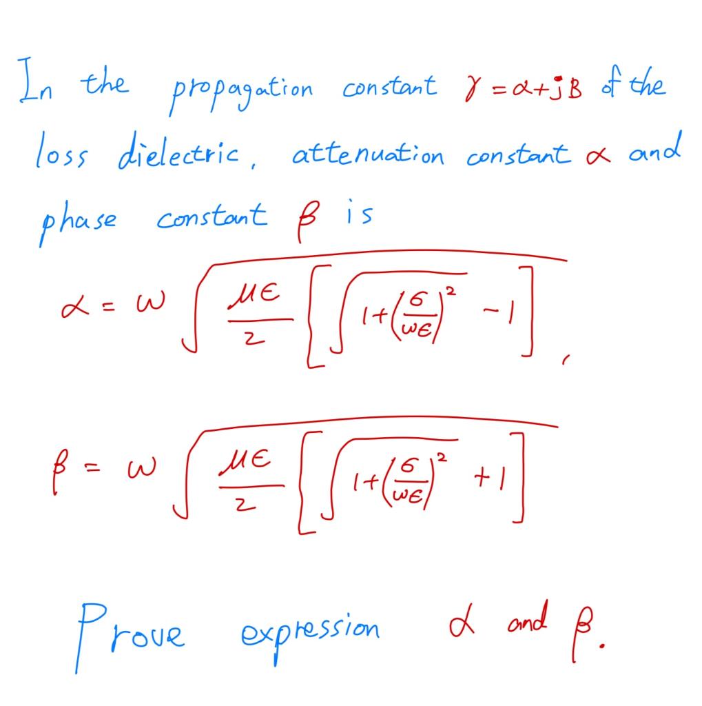 Solved In the propagation constant 8=2+jB of the loss | Chegg.com
