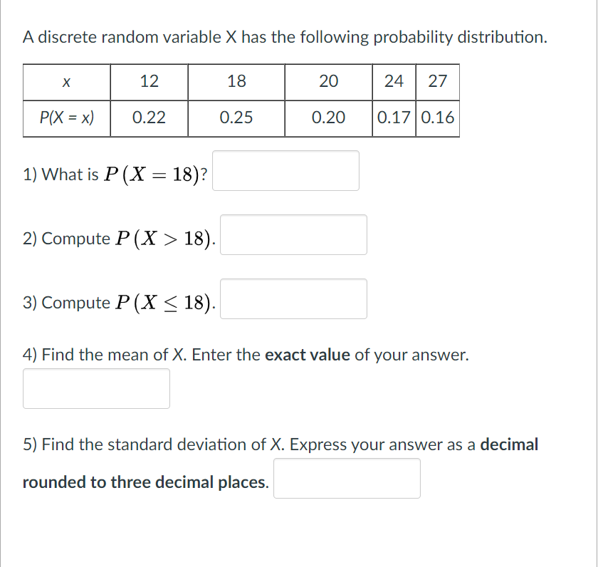 Solved A discrete random variable X has the following | Chegg.com
