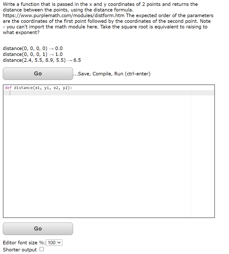 Solved Write a function that is passed in the x and y | Chegg.com