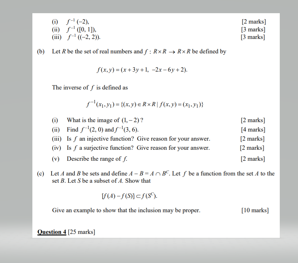 Solved (i) f-'(-2), (ii) f-?([0, 1]), (iii) f-?((-2, 2)). [2 | Chegg.com