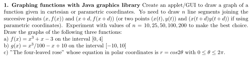 1. Graphing functions with Java graphics library | Chegg.com