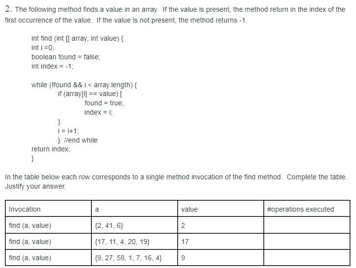 solved-2-the-following-method-finds-a-value-in-an-array-if-chegg