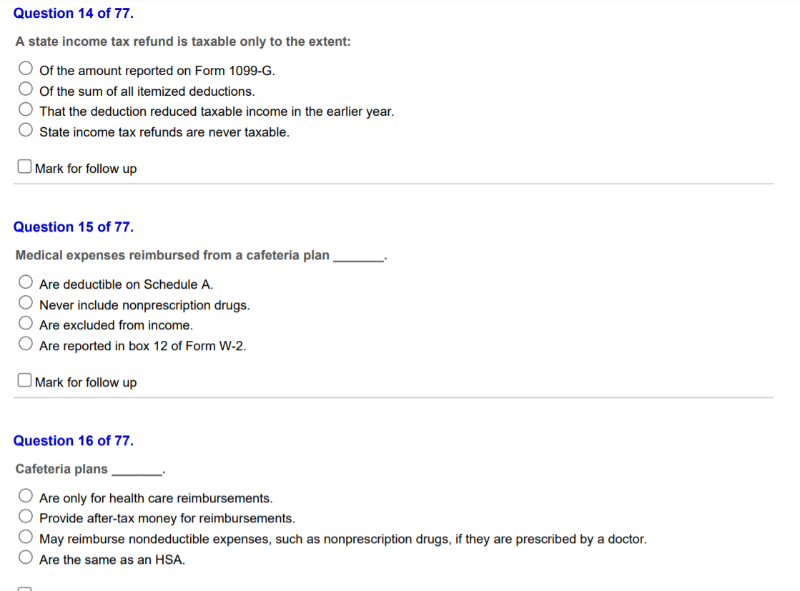 Solved Question 14 of 77. A state tax refund is