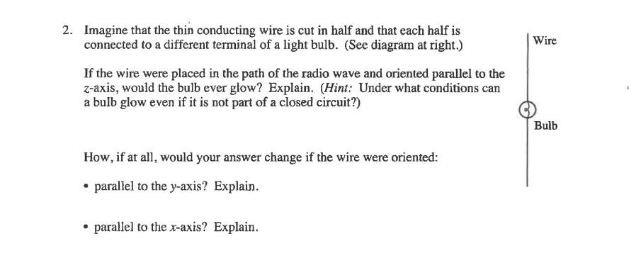 Solved 2. Imagine that the thin conducting wire is cut in | Chegg.com