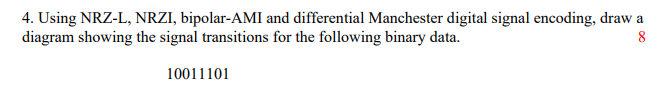 Solved 4. Using NRZ-L, NRZI, bipolar-AMI and differential | Chegg.com