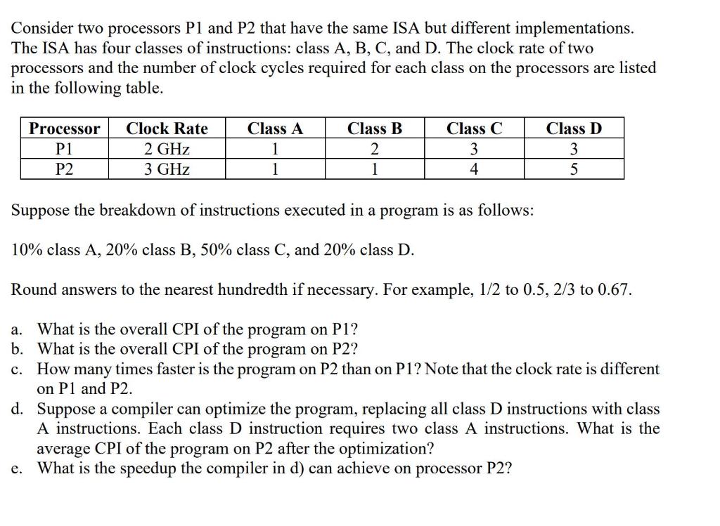 Solved Consider Two Processors P1 And P2 That Have The Same | Chegg.com