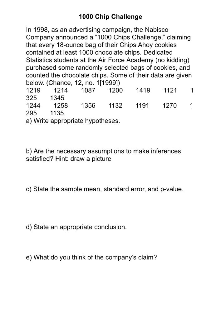 Solved 1000 Chip Challenge In 1998, as an advertising