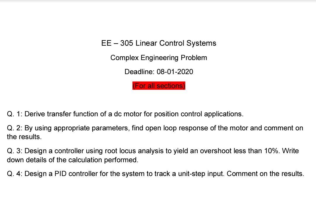 EE- 305 Linear Control Systems Complex Engineering | Chegg.com