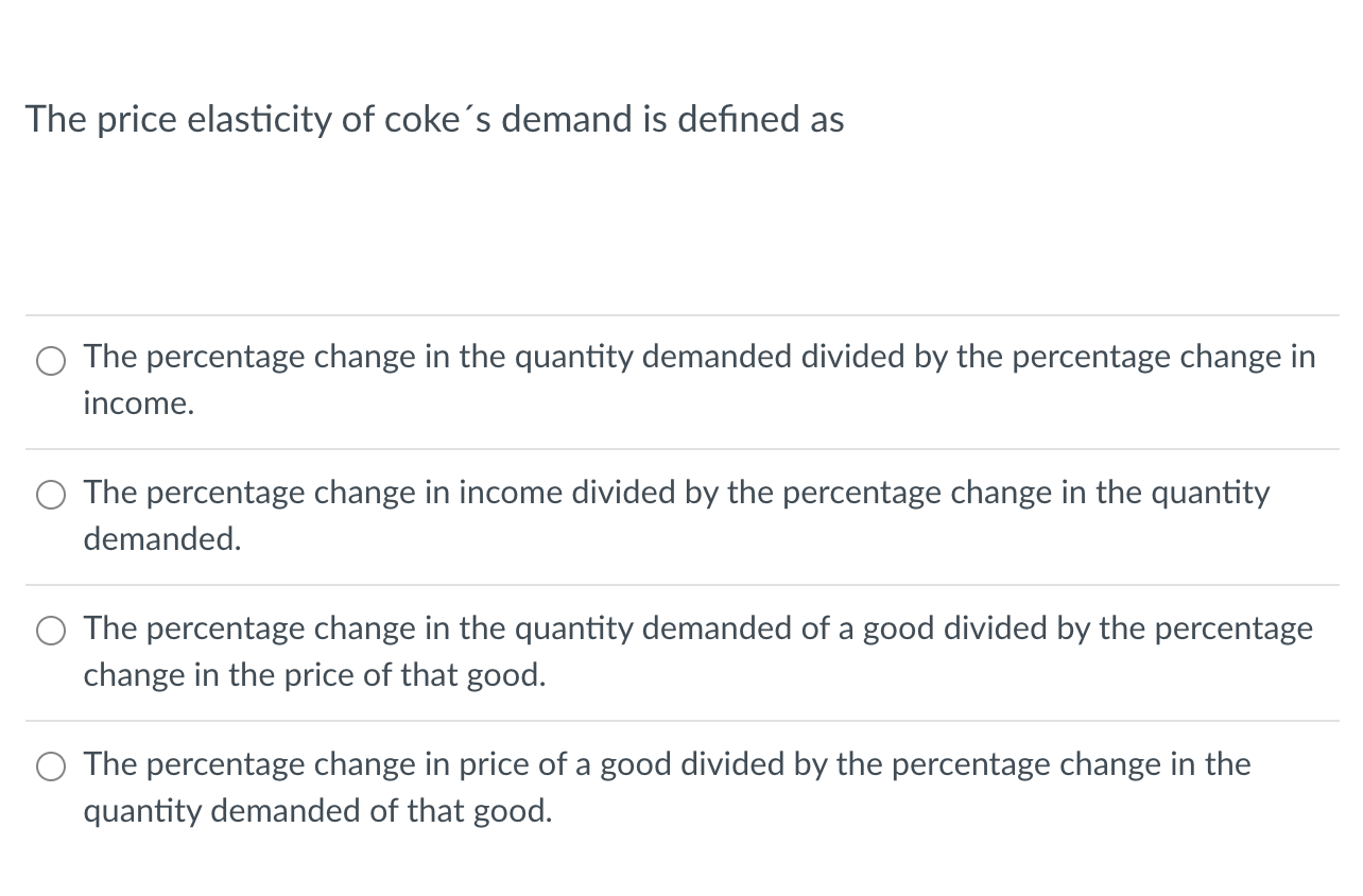 Solved The price elasticity of coke's demand is defined as | Chegg.com