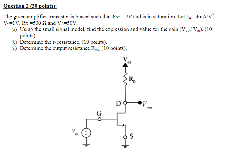 Solved The given amplifier transistor is biased such that | Chegg.com