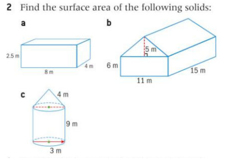 Solved 2 Find the surface area of the following solids: а b | Chegg.com