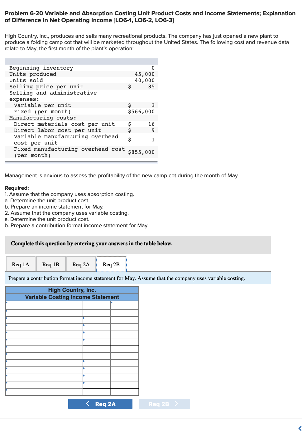 Solved Problem 6-20 Variable and Absorption Costing Unit | Chegg.com