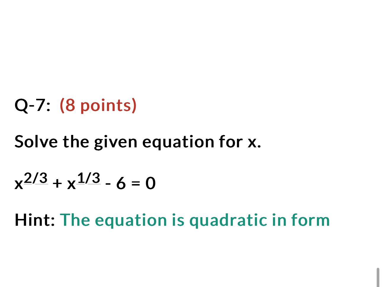 solved-solve-the-given-equation-for-x-x2-3-x1-3-6-0-hint-chegg