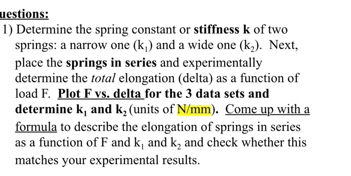 Solved uestions: 1) Determine the spring constant or | Chegg.com