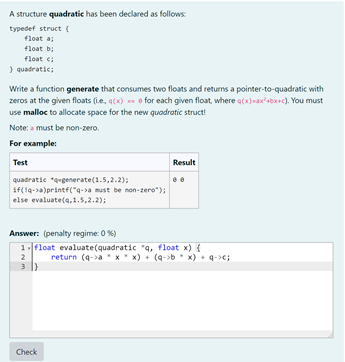 Solved A structure quadratic has been declared as follows: | Chegg.com
