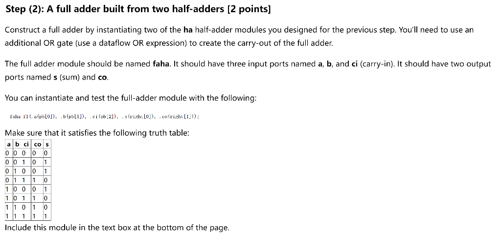 Solved Step (2): A full adder built from two half-adders [ 2 | Chegg.com