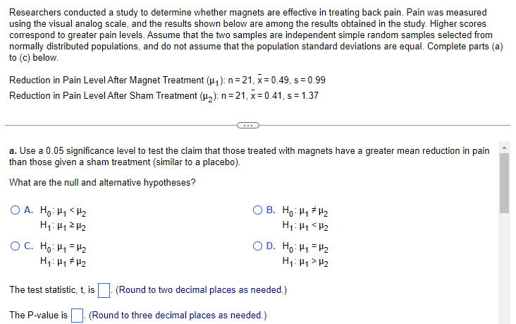 Solved Researchers conducted a study to determine whether | Chegg.com