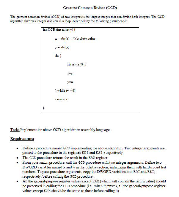 Solved Greatest Common Divisor (GCD) The greatest common | Chegg.com