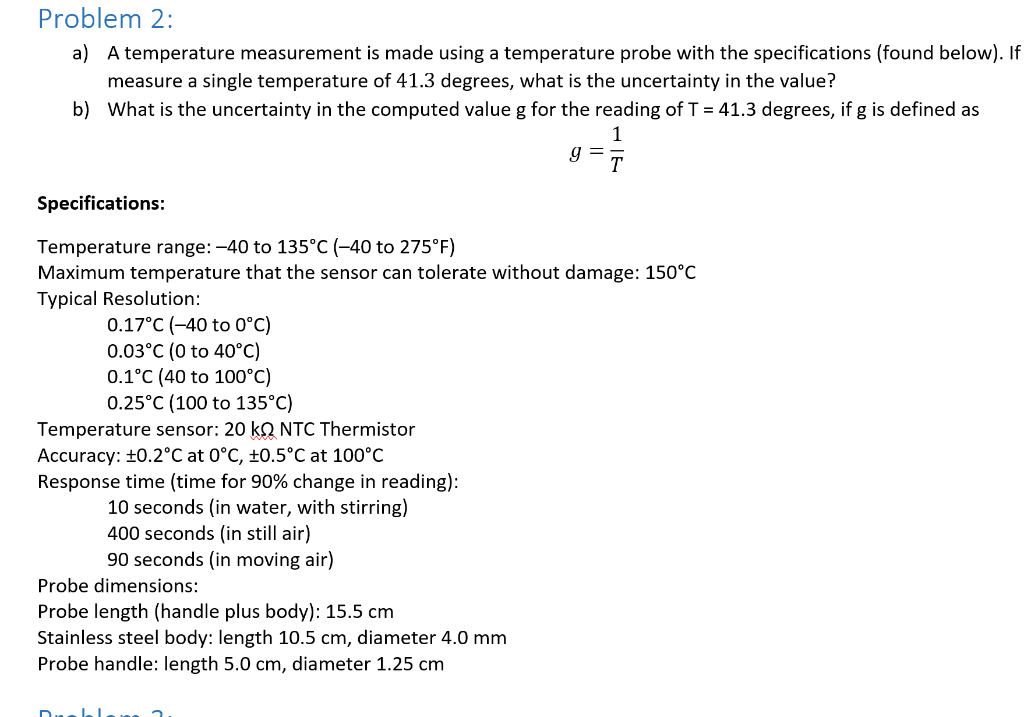 Problem 2 A) A Temperature Measurement Is Made Using | Chegg.com