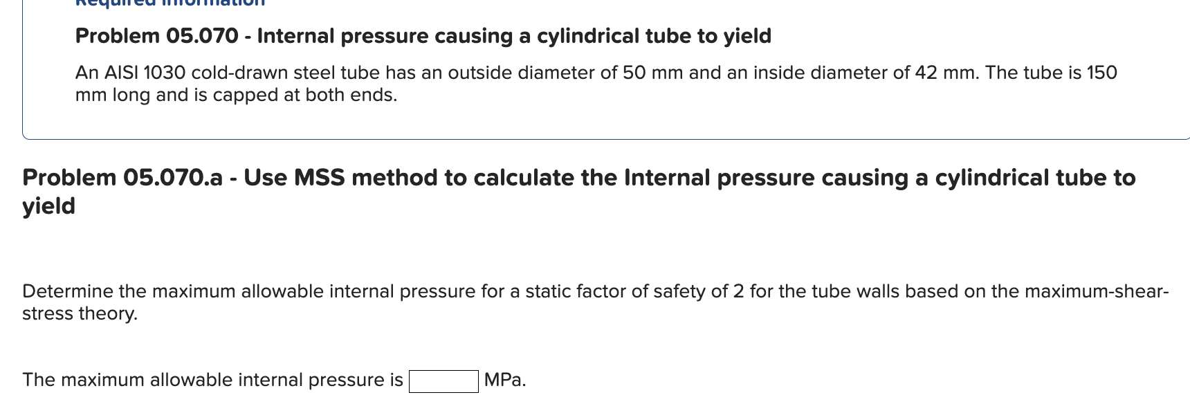 Solved Problem 05.070 ﻿Internal pressure causing a