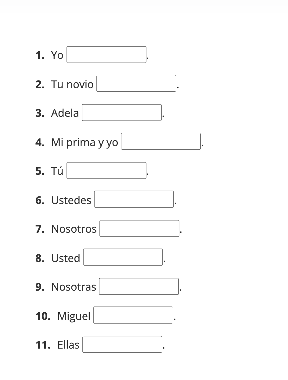Spanish Question. Fill in the blanks with the | Chegg.com
