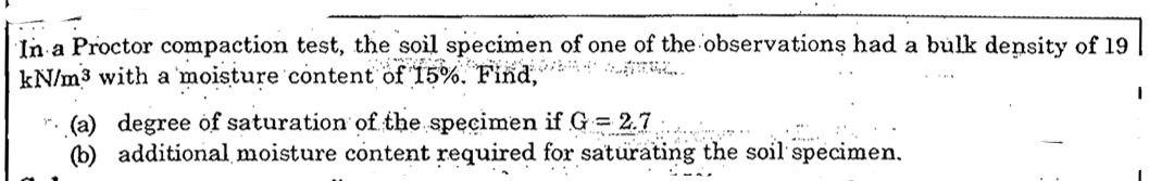 Solved In a Proctor compaction test, the soil specimen of | Chegg.com