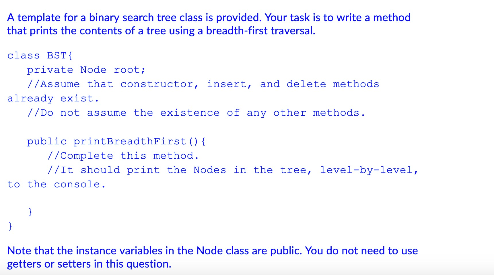 Solved A template for a binary search tree class is | Chegg.com