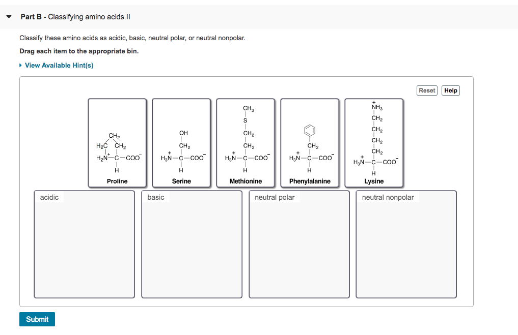 Solved Part B - Classifying amino acids II Classify these | Chegg.com