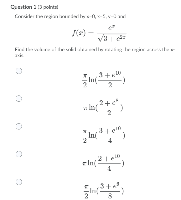 Solved Question 1 (3 points) Consider the region bounded by | Chegg.com