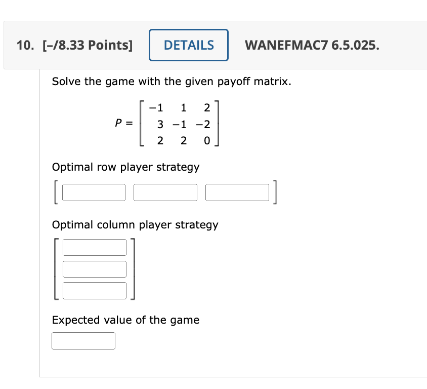 Solved Solve The Game With The Given Payoff Matrix. | Chegg.com