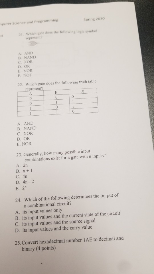 Solved Spring 2020 mputer Science and Programming 21. Which | Chegg.com