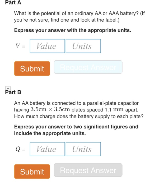 Part A What is the potential of an ordinary AA or AAA | Chegg.com